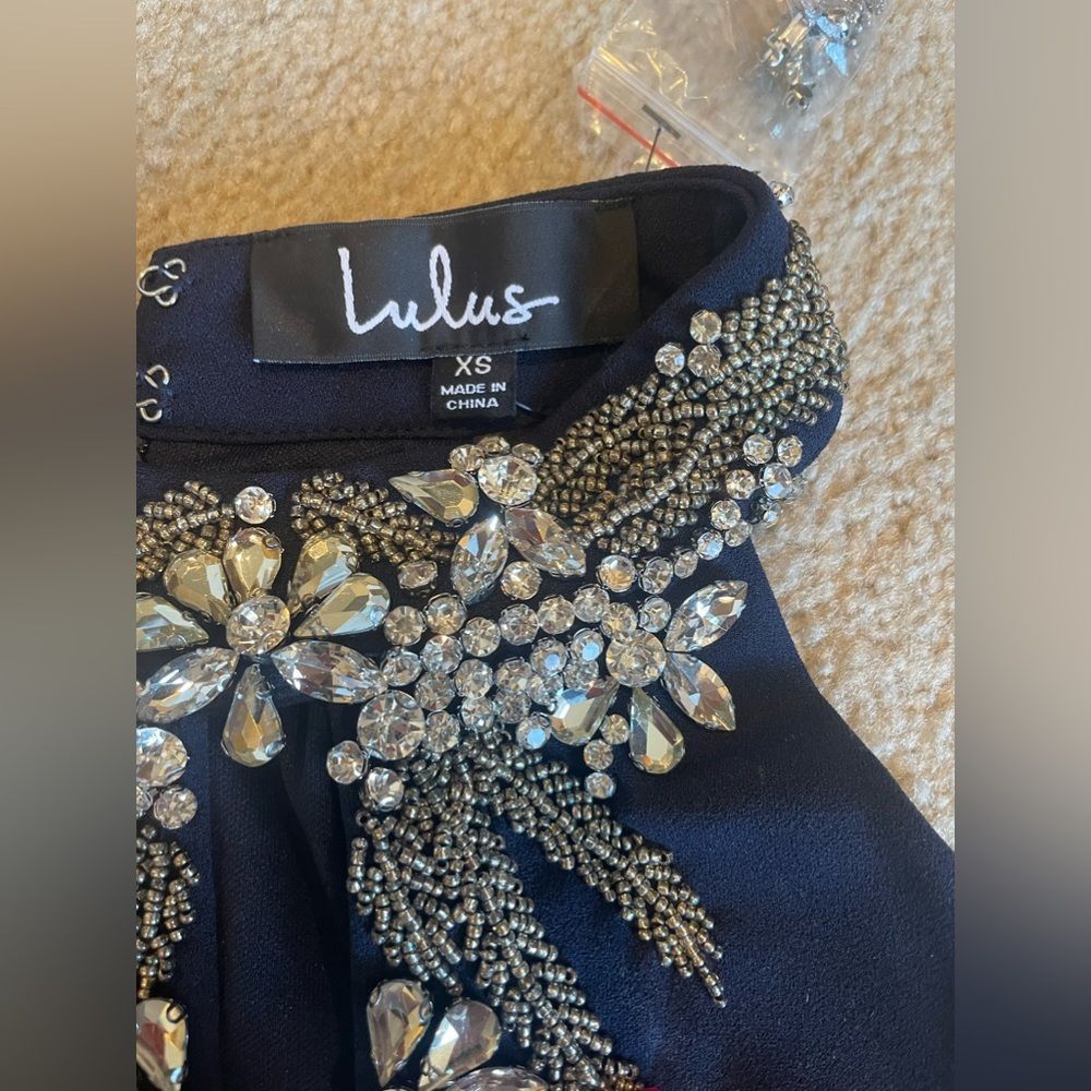 Alluring Evening Navy Blue Beaded Bodycon Dress. NWT. Size XS. - Picture 8 of 11